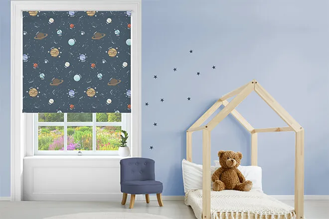 Outer Space Blue - Children's Blackout Roller Blind
