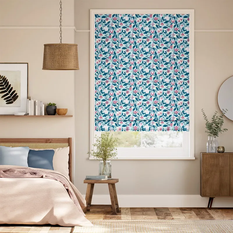 Dancing Daisies Berry Roman Blind