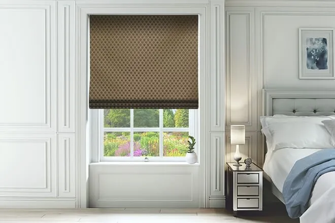 Augustus Chocolate - Faux Silk & Chenille Pattern Roman Blind