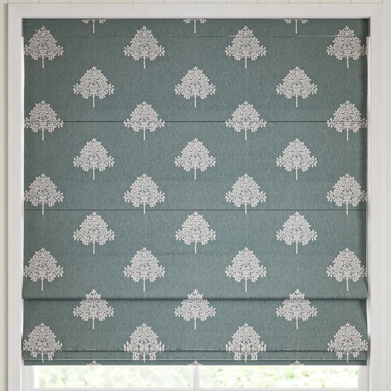 William Morris Marigold Tree Embroidery Made To Measure Roman Blind Woad