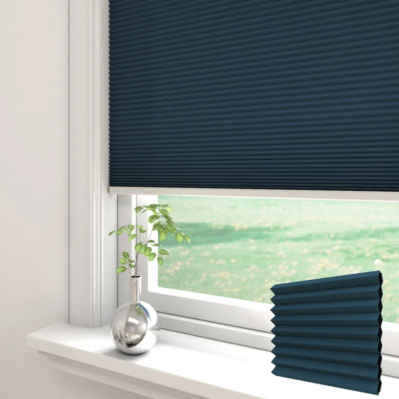 Primitivo Dimout Navy Electric Thermal Pleated Blinds