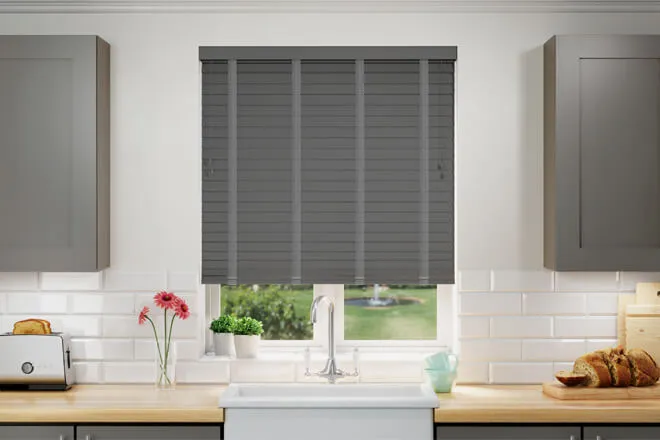 Nordic Dark Ash - Faux Wooden Blind Dark Grey Tape
