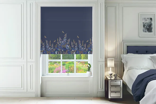 Sara Miller Wisteria Navy - Designer Floral Roman Blind