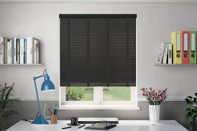 Millennium Midnight Black - 50mm Aluminium Venetian Blinds With Black Tapes