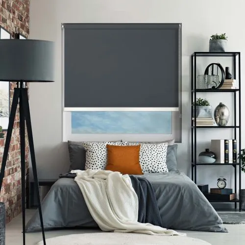 Bedtime Anthracite White Bottom Bar Roller Blind