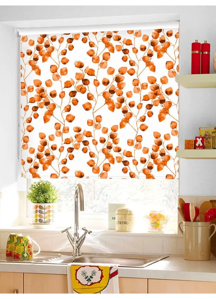 Climbers Orange Floral Leaf Roller Blind
