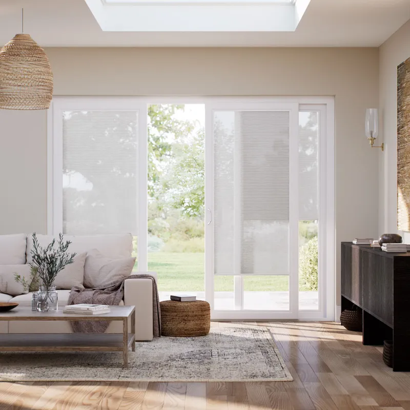 Stick On Soft Grey Voile Sliding Door Blind