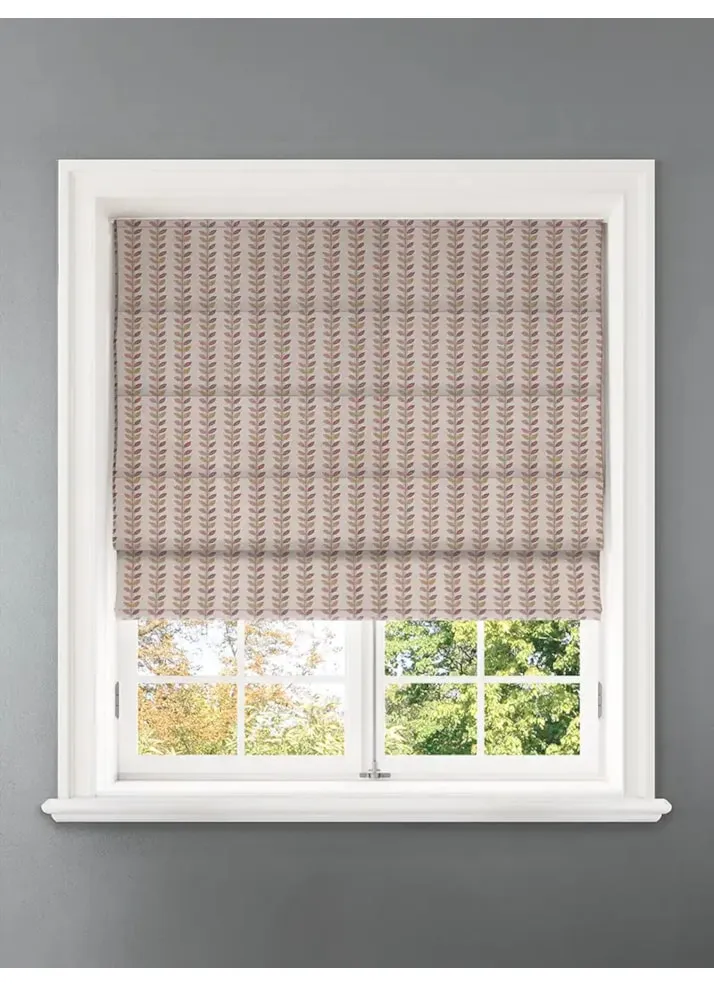 Seedling Stripe Raspberry Retro Floral Roman Blind