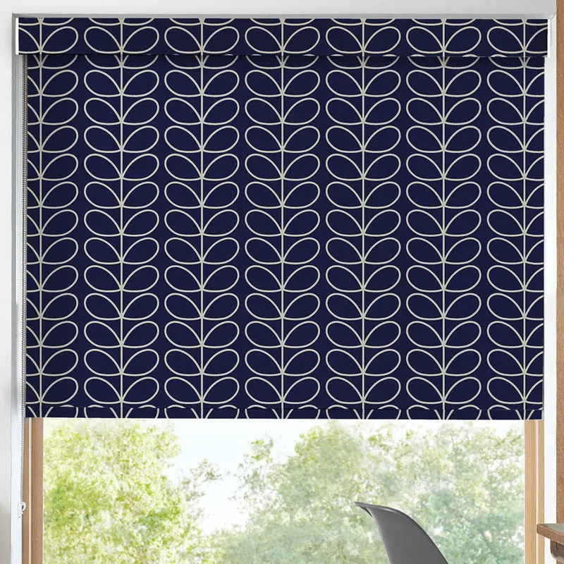 Orla Kiely Linear Stem Made To Measure Blackout Roller Blind Navy Whale