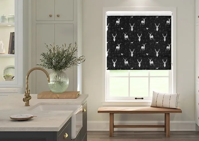 Highland Stags Black And White - Roller Blind