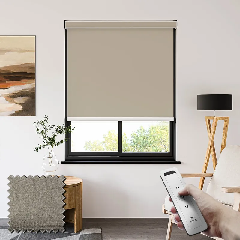 Sueno Blackout Earth Somfy Battery Powered Electric Roller Blinds