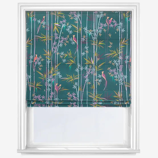 Sara Miller Linear Bamboo Dark Green Roman Blind