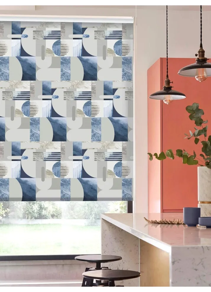 Connect Denim Geometric Roller Blind