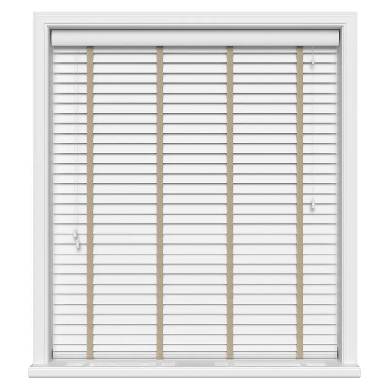 True White With Light Beige Tapes Eco-wood Blinds Uk