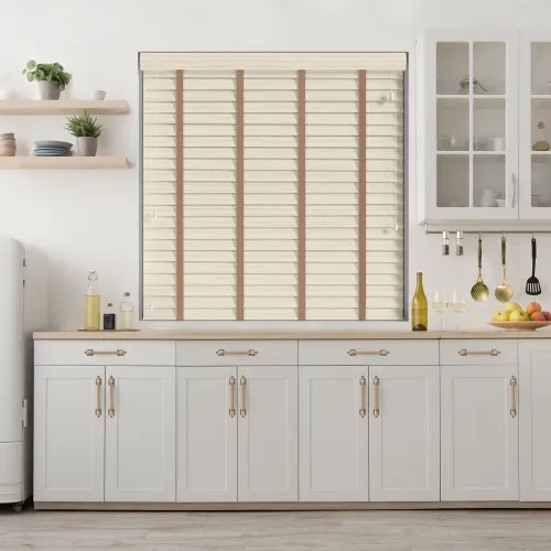 Scandi Oak Faux Wood Grain Blind With Toffee Ladder Tapes