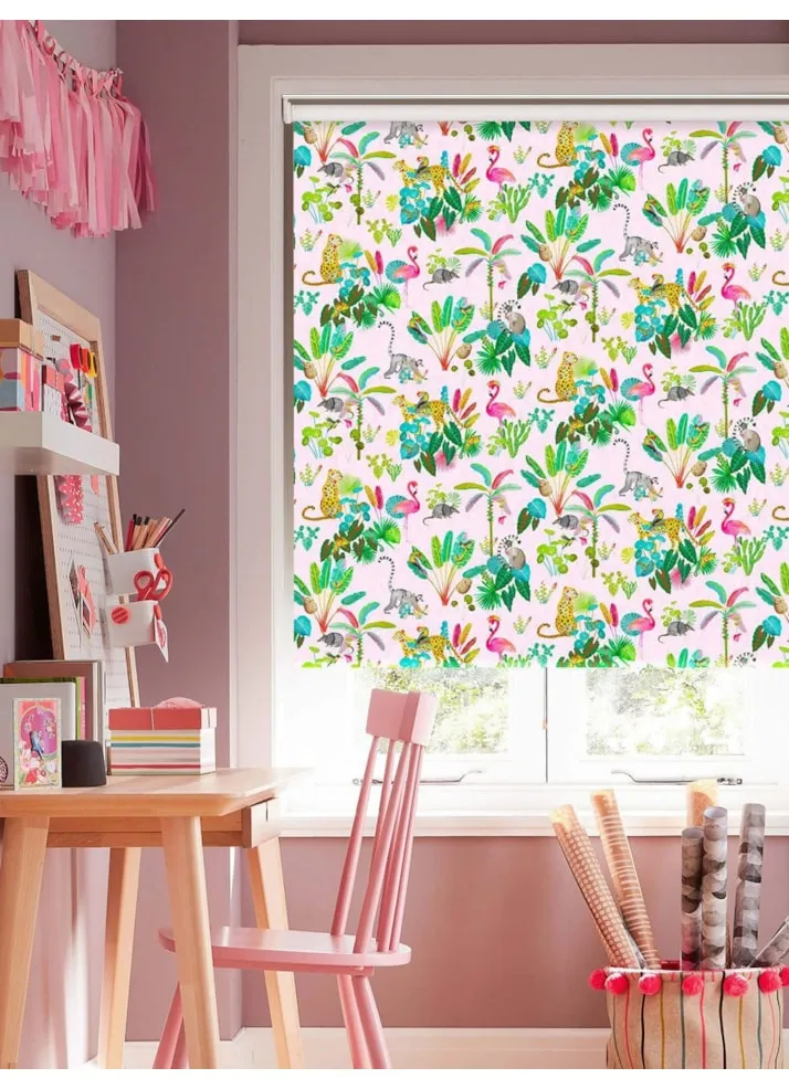 Jungle Jamboree Blush Blackout Cordless Spring Loaded Roller Blind