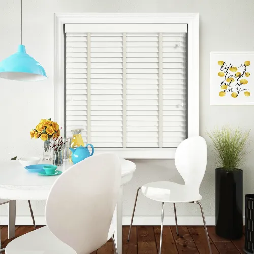Glacier White Wood Blind With Vanilla Ladder Tapes