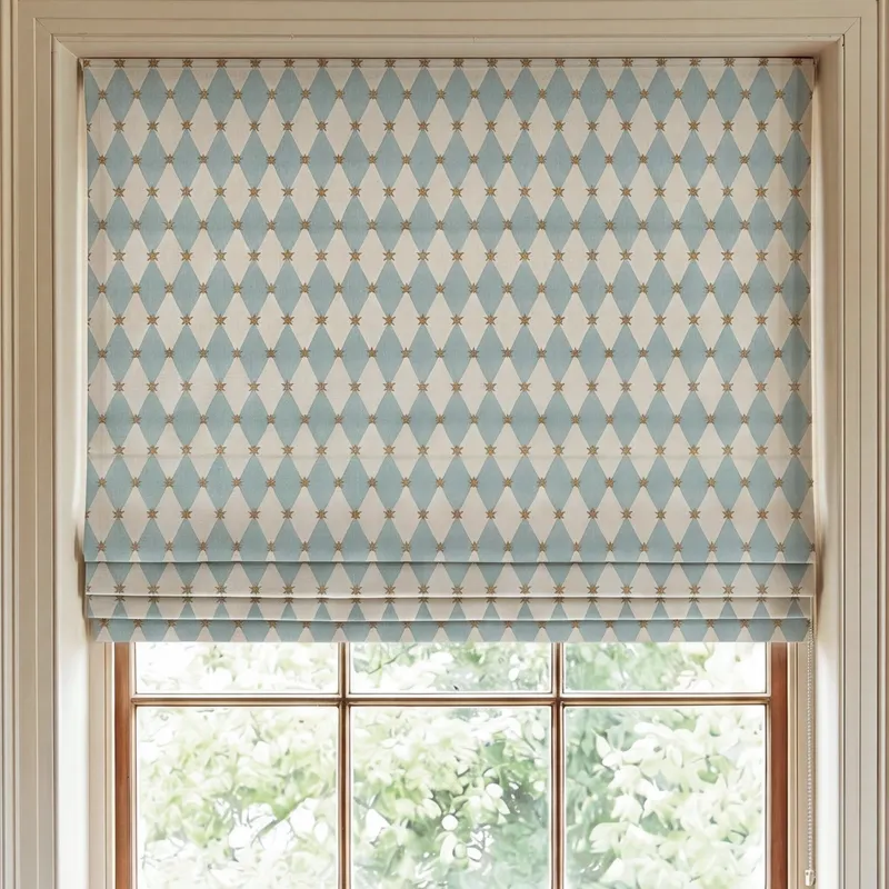 Carrie Neely Star And Harlequin Made To Measure Roman Blind Sky Blue
