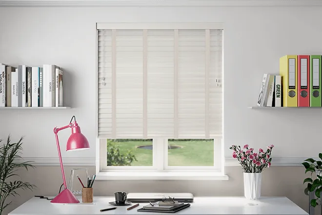 Morgan 50 Ivory Oak - 50mm Slat Wooden Blind Mist Tape