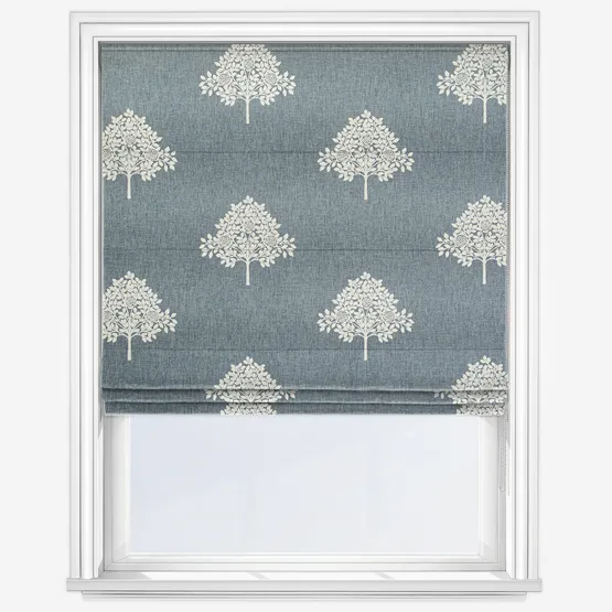 William Morris At Home Marigold Tree Embroidery Woad Roman Blind