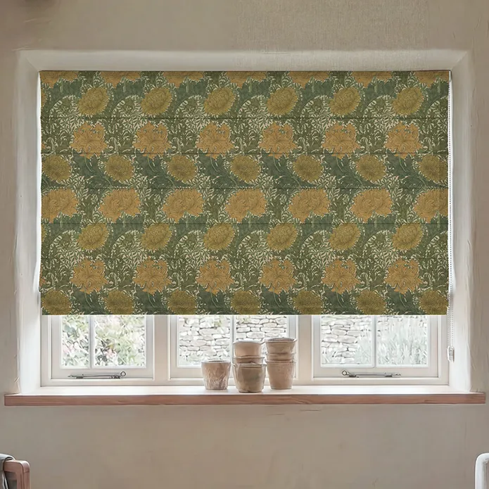 William Morris Chrysanthemum Made To Measure Roman Blind Ochre