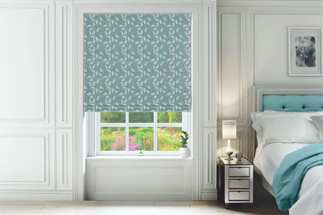 Streisand Teal - Floral Patterned Roman Blind