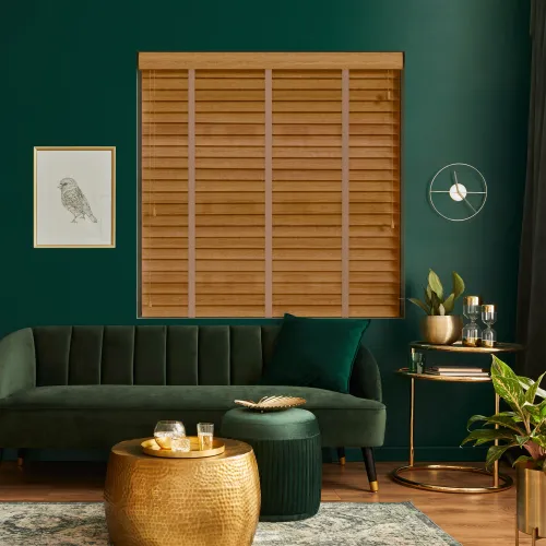Tuscan Oak Wood Blind With Toffee Ladder Tapes