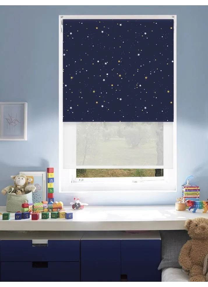 Blackout Starry Night And Sheer White Double Roller Blind