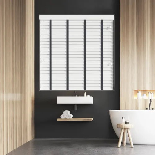 True White Faux Wood Blind With Dusk Ladder Tapes