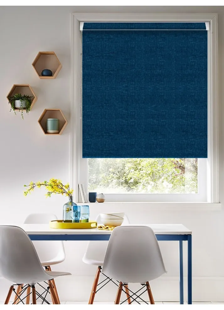 Linen Navy Blue Blackout Grip Fit® No Drill Roller Blind