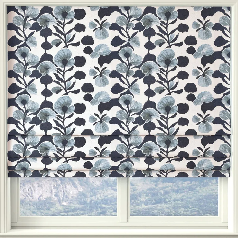 Linda Barker Evergreen Flower Woven Made To Measure Roman Blind Blue