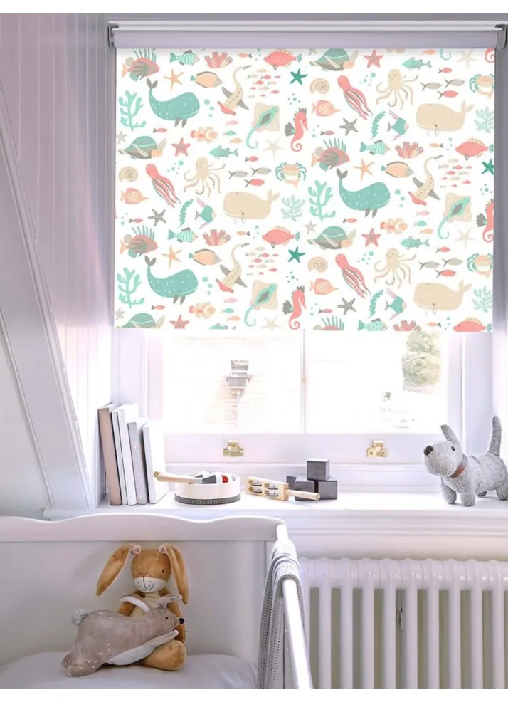 Under The Sea Pastel Blackout Cordless Spring Loaded Roller Blind