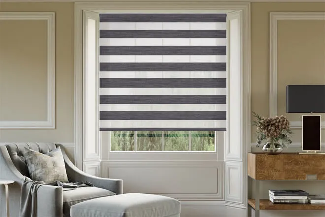Auckland Charcoal Jacquard Day And Night Blind With Matching Box Weave