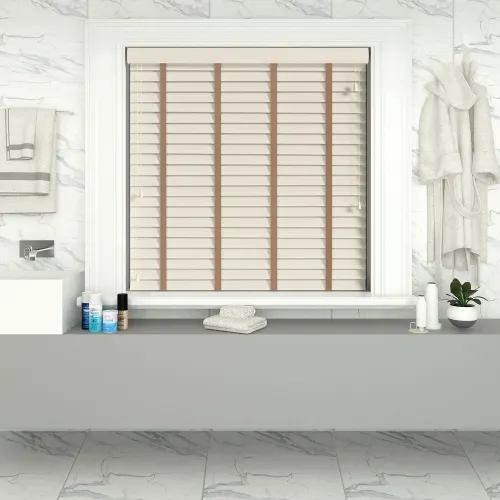 Mirage Wood Grain Faux Wood Blind With Toffee Ladder Tapes