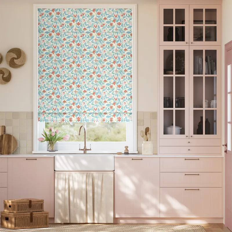 Dancing Daisies Sky Roman Blind