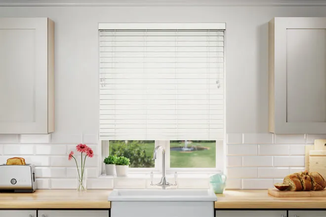 Nordic Classic White Fine Grain - 50mm Slat Faux Wooden Blind