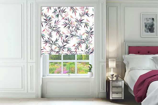 Sara Miller Bamboo White - Designer Floral Roman Blind