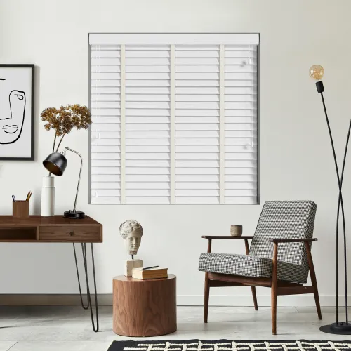 Alina Faux Wood Blind With Vanilla Tape