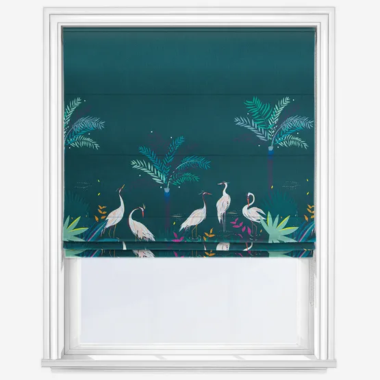 Sara Miller Heron Border Teal Roman Blind