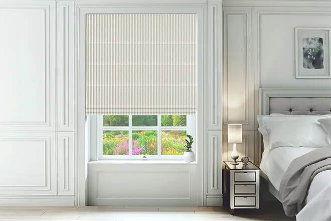 Emily Bond Oscar Stripe Pebble - Designer Roman Blind