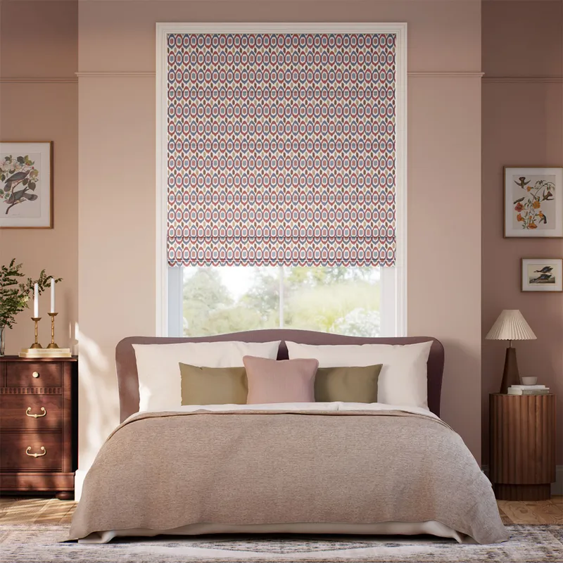 Inca Spot Blue & Red Roman Blind