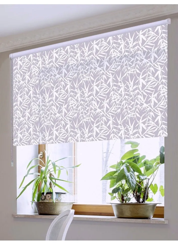 Bamboo Shadows Grey Floral Leaf Roller Blind
