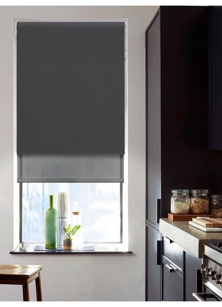 Blackout Zinc And Sheer Dark Grey Double Roller Blind