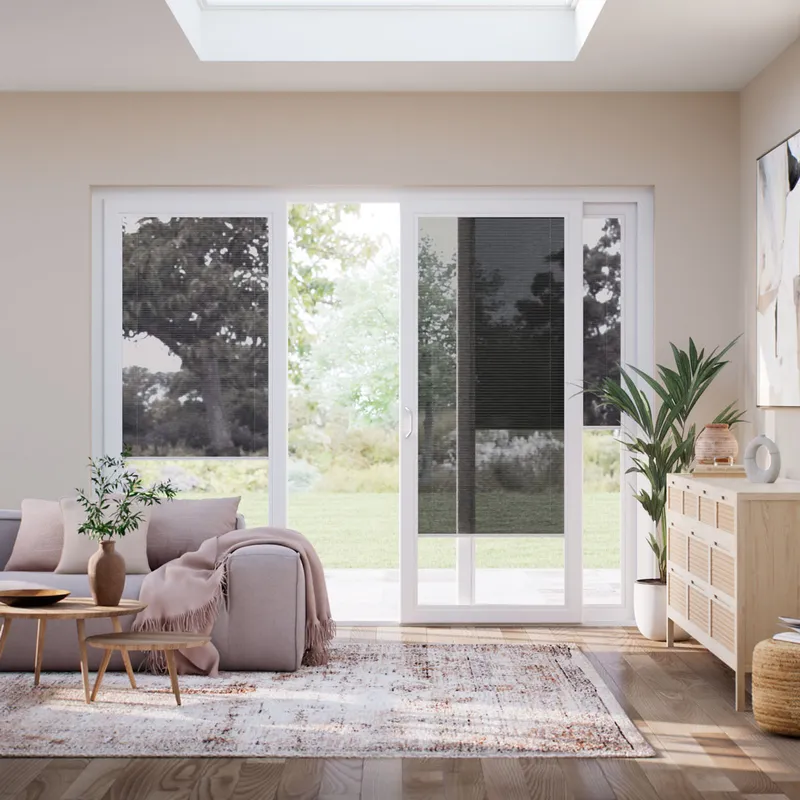 Stick On Charcoal Grey Voile Sliding Door Blind