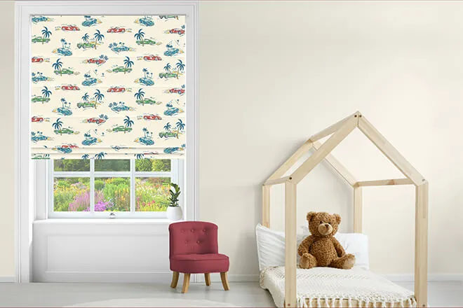 Cath Kidston Fast Cars Cream - Designer Roman Blind