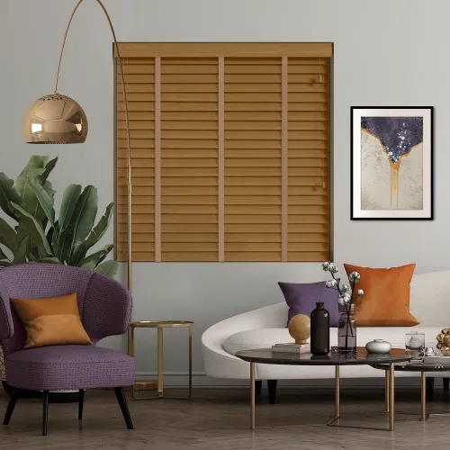 Honey Wood Blind With Toffee Ladder Tapes