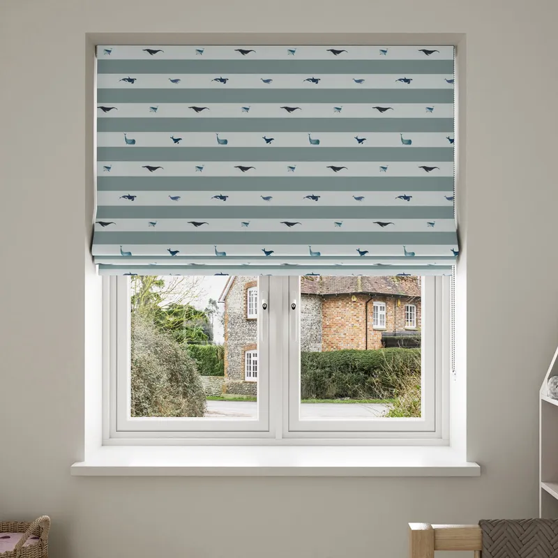 Sophie Allport Whale Stripe Deep Duckegg Blinds Uk