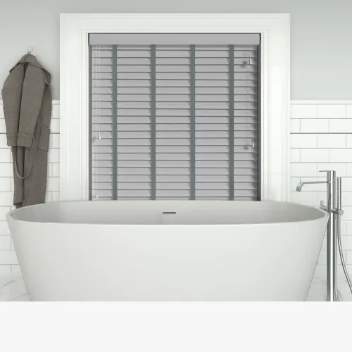 Mission Wood Grain Faux Wood Blind With Slate Ladder Tapes