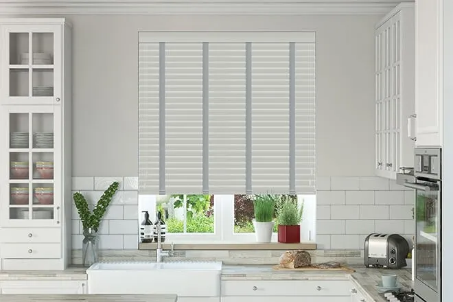 Charisma Light Grey - Faux Wood Blind Steel Tape