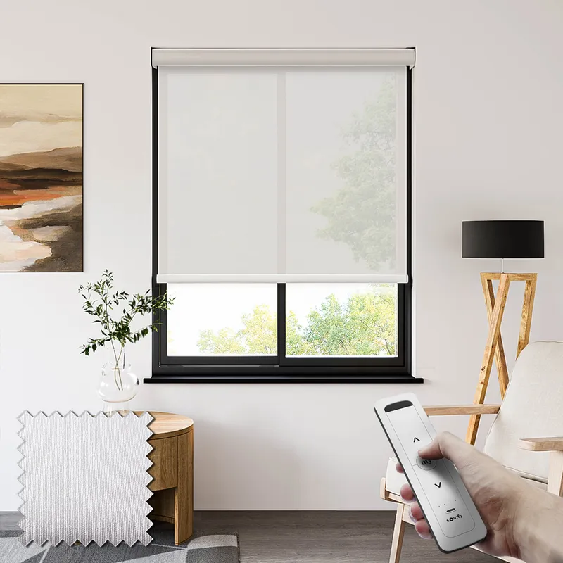 Seclusion Frost White Somfy Battery Powered Privacy Roller Blinds